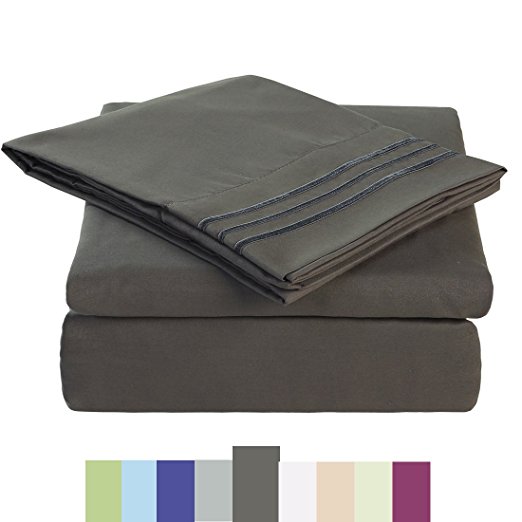 Bed Sheet Set - Microfiber Bedding Deep Pockets sheets 4 pc by Maevis (Dark Grey,Queen)