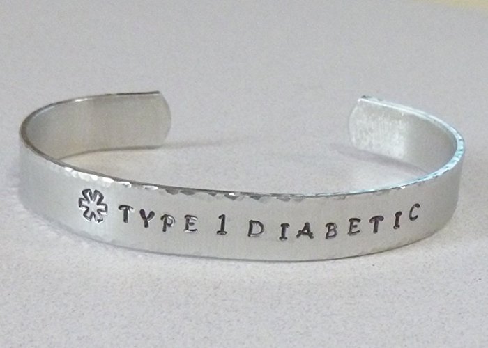 Type 1 Diabetic Medical Alert Hand Stamped Aluminum Cuff Bracelet