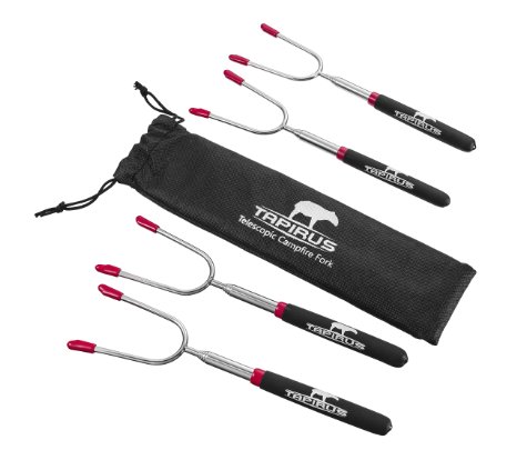 Tapirus Telescopic Campfire Fork - Set of 4 Extendable Camping Forks. Stainless Steel Forks with Insulated Handles. Hot Dog & Marshmallow Roasting Sticks, 9.4 Inches - Extends to 33.9 Inches.
