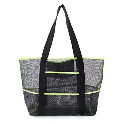 okroo Mesh Tote Bag, Beach Tote-Good for The Beach/Pool,Lots of Pockets for Supplies, Snacks. Great for Toys, Diapers, Towels, Swimsuits