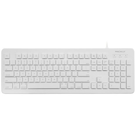 Macally USB Wired Computer Keyboard for Macs and PCs with 15 Apple Shortcut Keys and Aluminum Edge Finishing (MKEYX)