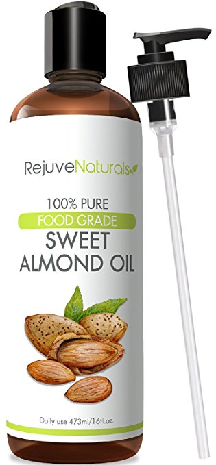 Sweet Almond Oil, 16 oz - (Food Grade) 100% Pure, Hexane Free, Cold Pressed Therapeutic Carrier Oil & All Natural Moisturizer for Massage, Skin, Hair Growth, Cuticles & Cooking, by RejuveNaturals