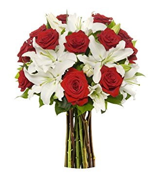 Benchmark Bouquets Roses and Oriental Lilies, No Vase