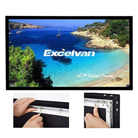 Excelvan Wrinkle-Free Movie Screen 16:9 HD 3D 4K Projector Screen Ultra Ready 1.2 Gain Projection Screen for Home Cinema Presentations with 7 Pieces Velvet Fixed Frame Active Shutter(100 inch)