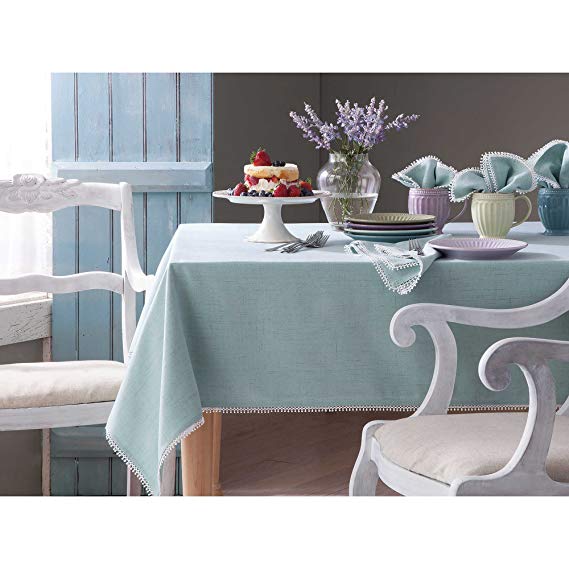 HomeCrate Luxurious French Perle Collection Solid Tablecloth 60" X 84" Ice Blue Lenox