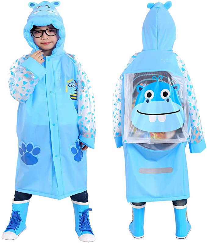 Aircee Kids Rain Coat for Kids Raincoat Girls Boys Reusable Rain Poncho Jacket Gear Schoolbag Position Packable Rainwear