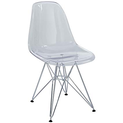 Modway Plastic Side Chair in Clear with Wire Base
