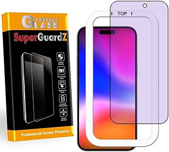 SuperGuardZ [2-PACK for iPhone 15 Pro Max Full Cover Screen Protector, Anti Blue Light Tempered Glass, Eye Protection, Anti-Scratch  Install Tray