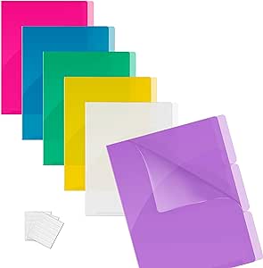 Better Office Products Poly Project Document Pockets, 18 Pack, 1/3 Cut Tabs, Plastic File Jacket Sleeves for Letter Size Paper, 6 Translucent Colors, 6 Full Sets of Tabbed Folders,