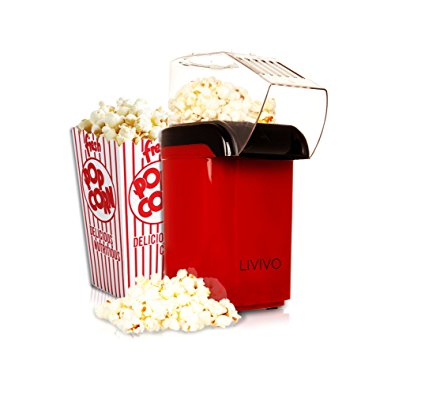 LIVIVO ® Electric Popcorn Maker 1200w Fat Free Hot Air Popcorn Maker Popper Machine Red – Easy To Make Healthier Snack Popcorn within 3 Mins