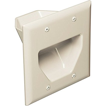 DataComm Electronics 45-0002-LA 2-Gang Recessed Low Voltage Cable Plate, Lite Almond