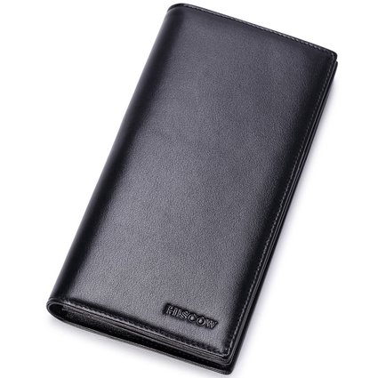 HISCOW Bifold Long Wallet Black with Large Cash Compartment - Italian Calfskin