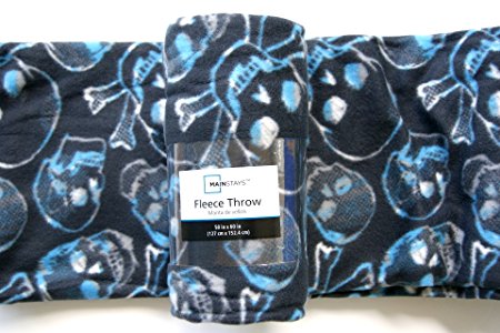Black and Blue Skull Fleece Throw Blanket - 50in X 60in
