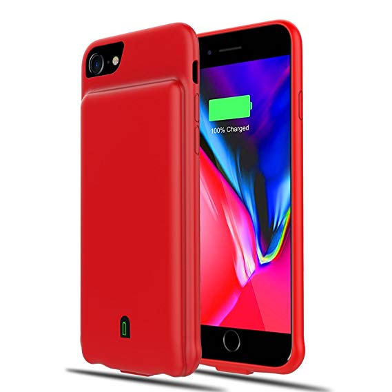 Updated 2019 Battery Case for iPhone 6/6s/7/8, 4500mAh Extended Rechargeable Charging Case Portable Power Bank External Battery Pack Protective Charger Case for iPhone 6, 6s, 7, 8 (4.7in) (Red)
