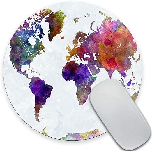 SSOIU Vintage Watercolor World Map Print Art Round Mouse Pad Cute Retro Old Map Circular Mouse Pads Cute Mat 7.87X7.87 Inch (200mmX200mmX3mm)