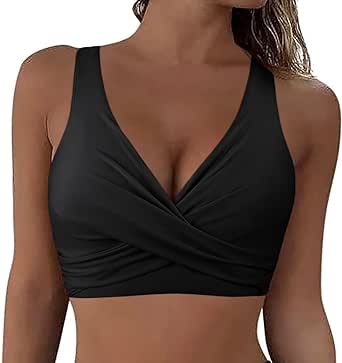 Hilor Women's Underwire Bikini Tops Push Up Criss Cross Swim Top Swimsuit Sexy V Neck Bathing Suit Top Only