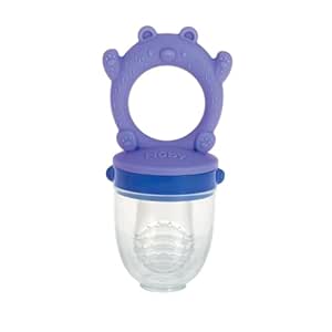 Nuby Silicone Nibbler Feeder with Childproof Lock & Travel Cover - Safe and Easy Snack Time for Baby, Perfect for Soft Foods, Frozen Fruit, and Teething Relief, 10  M - Blue Bear