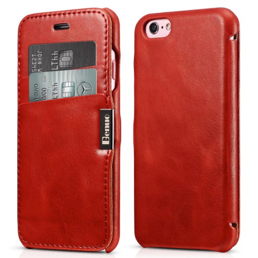 iPhone 6s  6 Case Benuo Card Slot Vintage Series Genuine Leather Folio Flip Corrected Grain Leather Case 2 Card Slots with Magnetic Closure for iPhone 6s  6 47 inch Red