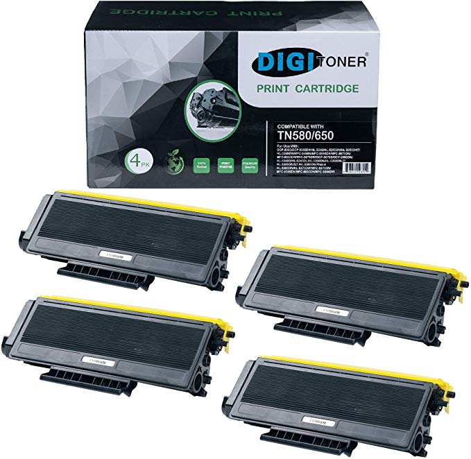 TonerPlusUSA Compatible TN580 TN650 Toner Cartridge – TN-580 TN-650 High Yield Toner Cartridge Replacement for Brother Laser Printer – Black [4 Pack]