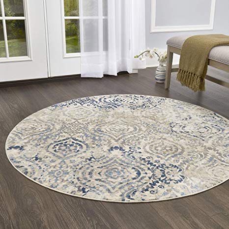 Home Dynamix 7060-682 Melrose Audrey Area Rug, 5' Round, Ivory/Blue