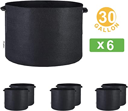 Oppolite 30 Gallon 6-Pack Planting Grow Bags Black Fabric Grow Pots for Hydroponic Indoor Plant Growing (30 Gallon)