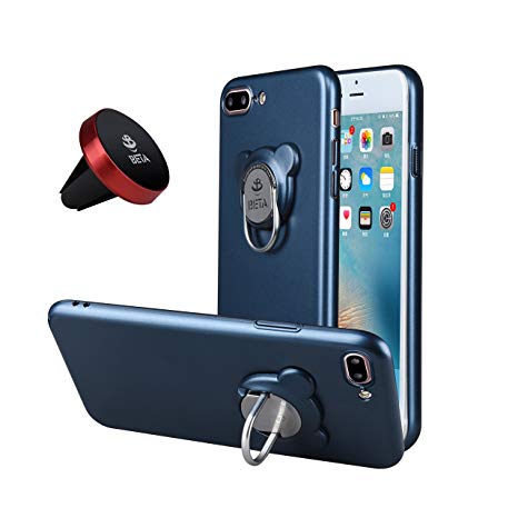 Set 3:Slim Iphone Case and Ring Holder Stand and Car Magnetic Mount holder (Blue,iPhone 7)