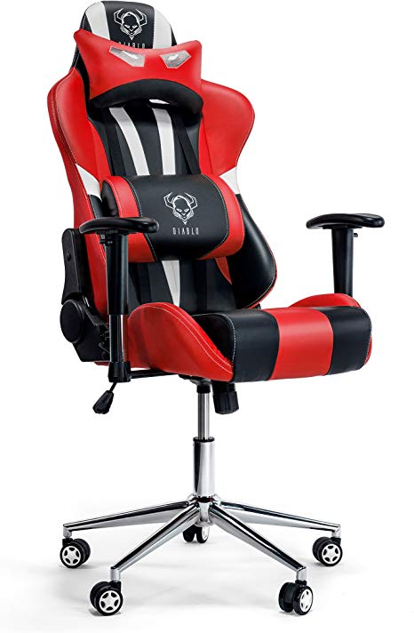 Diablo X-Eye Gaming Chair Adjustable armrests Lumbar Pillow tilt Mechanism Chrome Base Artificial Leather loadable up to 150 kg (red/Black)