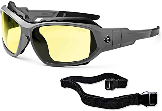 Ergodyne Skullerz Loki Convertible Safety Glasses, Yellow Lens-Includes Gasket and Strap to Convert to Goggle