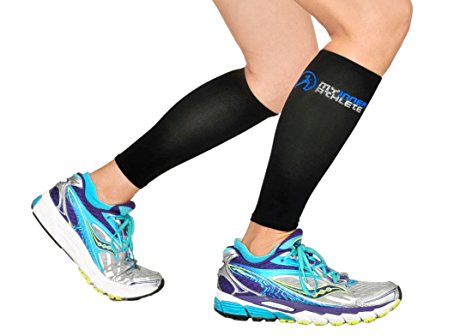 Compression Sleeve: Calf, Leg & Shin Splint Support by My Inner Athlete 20-30mmHg True Graduated Compression. Great for Running, Tennis, Basketball, Travel, Recovery-Men & Women Sizes Black One Pair