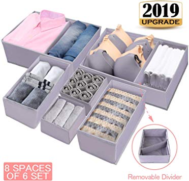 Drawer Organizer Clothes Underwear Dresser Organizer Washable Sock Organizer Storage Bra Box Foldable Removable Dividers Fabric Closet Bins For Baby Clothing Nursery Ties Lingerie Panties Belts 6 Gray