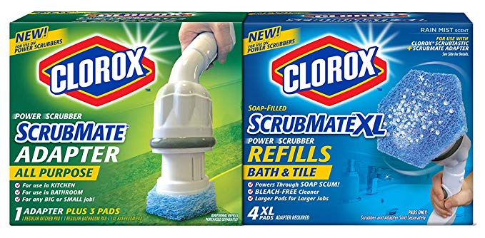 Clorox Kit and Scrubmate XL Bath and Tile Combo Pre-Soaped Scrubbing Pads and Universal Adapter for Power Scrubbers, Blue