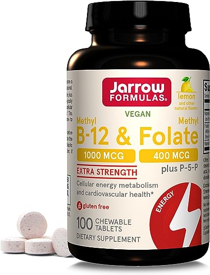 Jarrow Formulas Methyl B-12/Methyl Folate and Pyridoxal-5-phosphate (P-5-P) Lozenges, Supports Brain Health, 100 Count