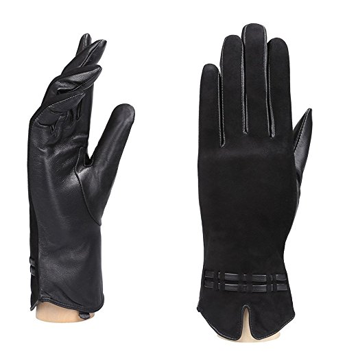 YISEVEN Women's Touchscreen Lambskin Suede Leather Gloves Slim