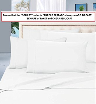 Thread Spread 100% Egyptian Cotton - 500 Thread Count 4 Piece Sheet Set- Color White,Size King - Fits Upto 18'' Deep Pocket