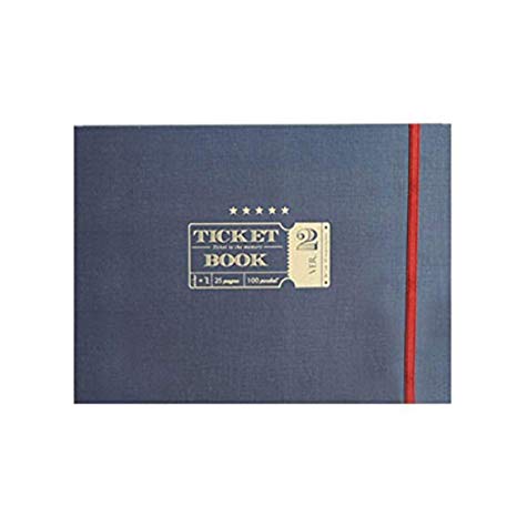 Classy Ticket Stub Diary Ticket Book, Deco Sticker and notepads are included, Ticket Organizer Ticket Keepsake book Scrapbooking Scrapbook Photo Album, Hidden Wire Bound, 10”x7.5”x1.1” (Navy)