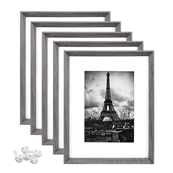 upsimples 8x10 Picture Frame with Real Glass,Display Pictures 5x7 with Mat or 8x10 Without Mat Rustic Photo Frames for Wall or Tabletop Display,Set of 5