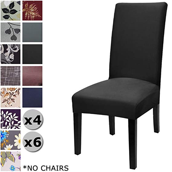 YISUN Modern Stretch Dining Chair Covers Removable Washable Spandex Slipcovers for High Chairs 4/6 PCs Chair Protective Covers (Black/Solid Pattern, 4 PCS)