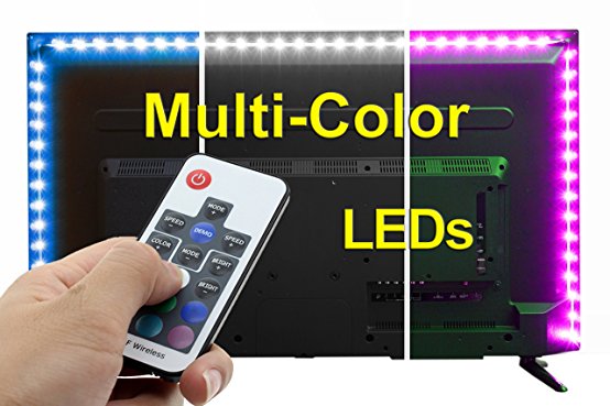 SPE USB LED Light Strip with RF Remote Control - Small (39" / 1m) - Multi-Color RGB 5050 - Dimmer Controller, 3M Adhesive Tape for Home, Kitchen, TV Backlight, Computer, Monitor