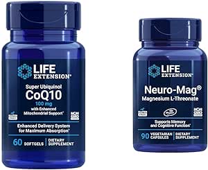 Life Extension Super Ubiquinol CoQ10 with Enhanced Mitochondrial Support & Neuro-mag Magnesium L-threonate, Magnesium L-threonate