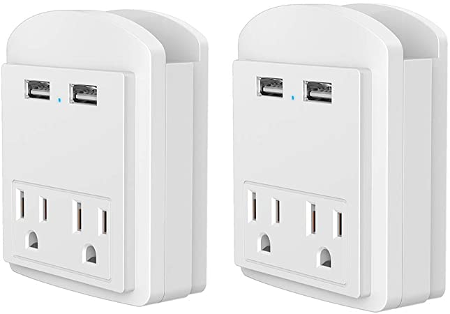 Multi Wall Outlet USB Wall Charger with Phone Holder Outlet Extender Surge Protector with Dual Outlets and Dual USB Ports (White 2 Pack)