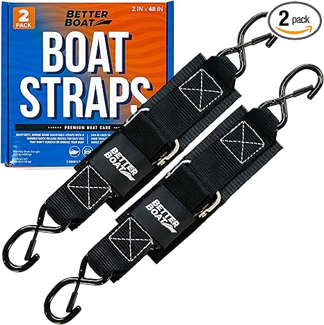 Boat Tie Down Straps to Trailer Boat Transom Tie Down Straps Heavy Duty Manual Buckle Clasp Tiedown 2" x 48" Short Small Transit 4 Foot Without Ratchet Boat Trailer Accessories for Boating & Jet Ski