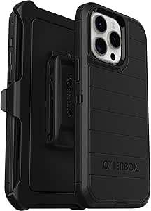 Otterbox iPhone 15 Pro MAX (Only) Defender Series Pro Case - BLACK, Screenless, Rugged & Durable, with Port Protection, includes Holster Clip Kickstand