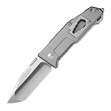 KUBEY EDC Multitool Pocket Folding Knife with Clip,Stainless Steel Tanto Blade,Anodized Aluminum Handle Glass Breaker Opener,3-4/5-Inch Closed