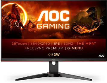 AOC Écran gaming U28G2AE 71&nbsp;cm (28&nbsp;pouces) (HDMI, DisplayPort, FreeSync, temps de réponse de 1&nbsp;ms, 60&nbsp;Hz, 3840x2160) noir/rouge