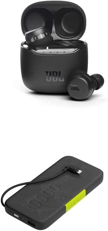 JBL Tour PRO  TWS True Wireless Bluetooth Earbuds, Noise Cancelling, up to 32H Battery, 3 mics, Wireless Charging, Google Assistant and Alexa Built-in (Black) and InfinityLab with Lightning Connector