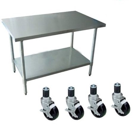 DuraSteel 24" x 12" x 35" Height Worktable Stainless Steel Food Prep With 4 Caster Wheels Work Table- Commercial Grade Work Table - Good For Restaurant, Business, Warehouse, Home, Kitchen, Garage,