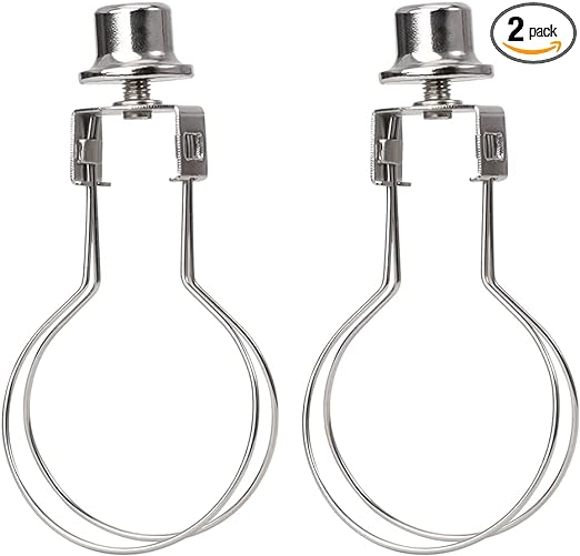 2 Pack Round Lamp Shade Light Bulb Clip Adapter, ALUCSET Lampshade Holder Clip on with Lamp Shade Attaching Finial Top Bracket Holder Support Fitter Parts Converter (Set of 2, Silver)