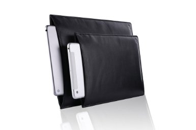 Cell Phone and Tablet Sleeve - Genuine Black Leather Sleeve Perfect For Blocking All Wireless Signal GPS Wifi Bluetooth RFID and NFC - Prevents Identity Theft And Ideal Travel Wallet - Medium