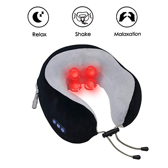 Ultimate Cordless Neck Vertebra Massager Electric Travel Pillow, U-Shaped Memory Foam Kneading Vibration Pillow for Airplane,Train,Bus,Car Travel-Head and Neck Support Pillow, Relief Cervical Pain