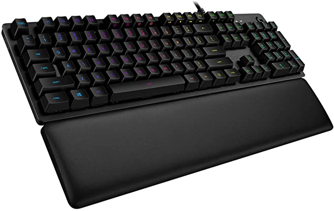 Logitech G513 Mechanical Gaming Keyboard with Palm Rest, RGB LIGHTSYNC, GX Brown Switches, Aluminum Alloy, USB Pass-through, Spanish QWERTY Layout, G513 Gaming Keyboard, Black